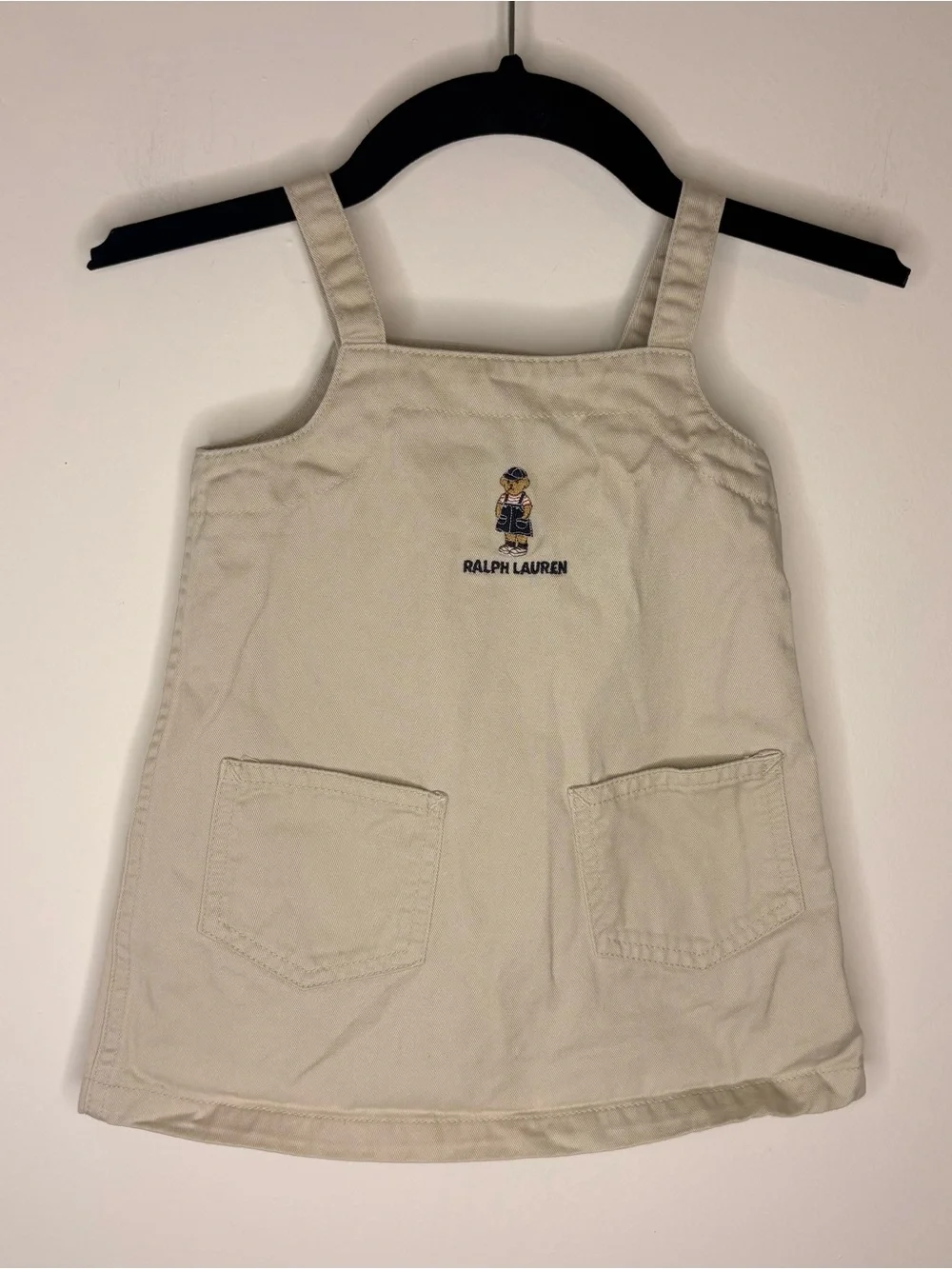 Ralph Lauren Vintage Cream Dress, Embroidered Bear, Buttons On Side Size 6-12M